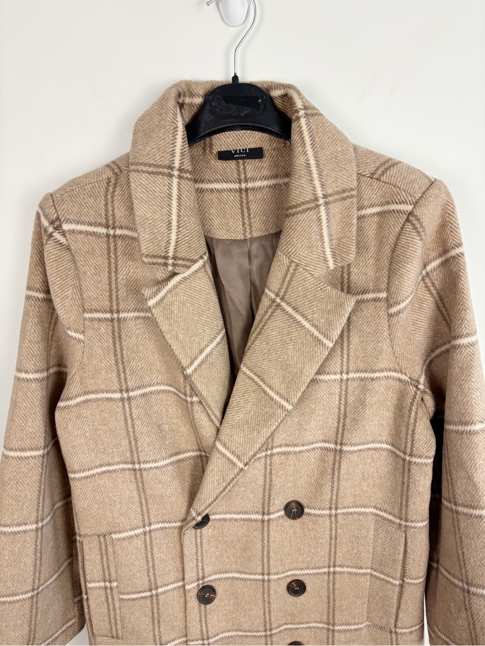 VICI Autumn Root Plaid Longline Trench Coat in Sand Size S - Picture 3 of 11